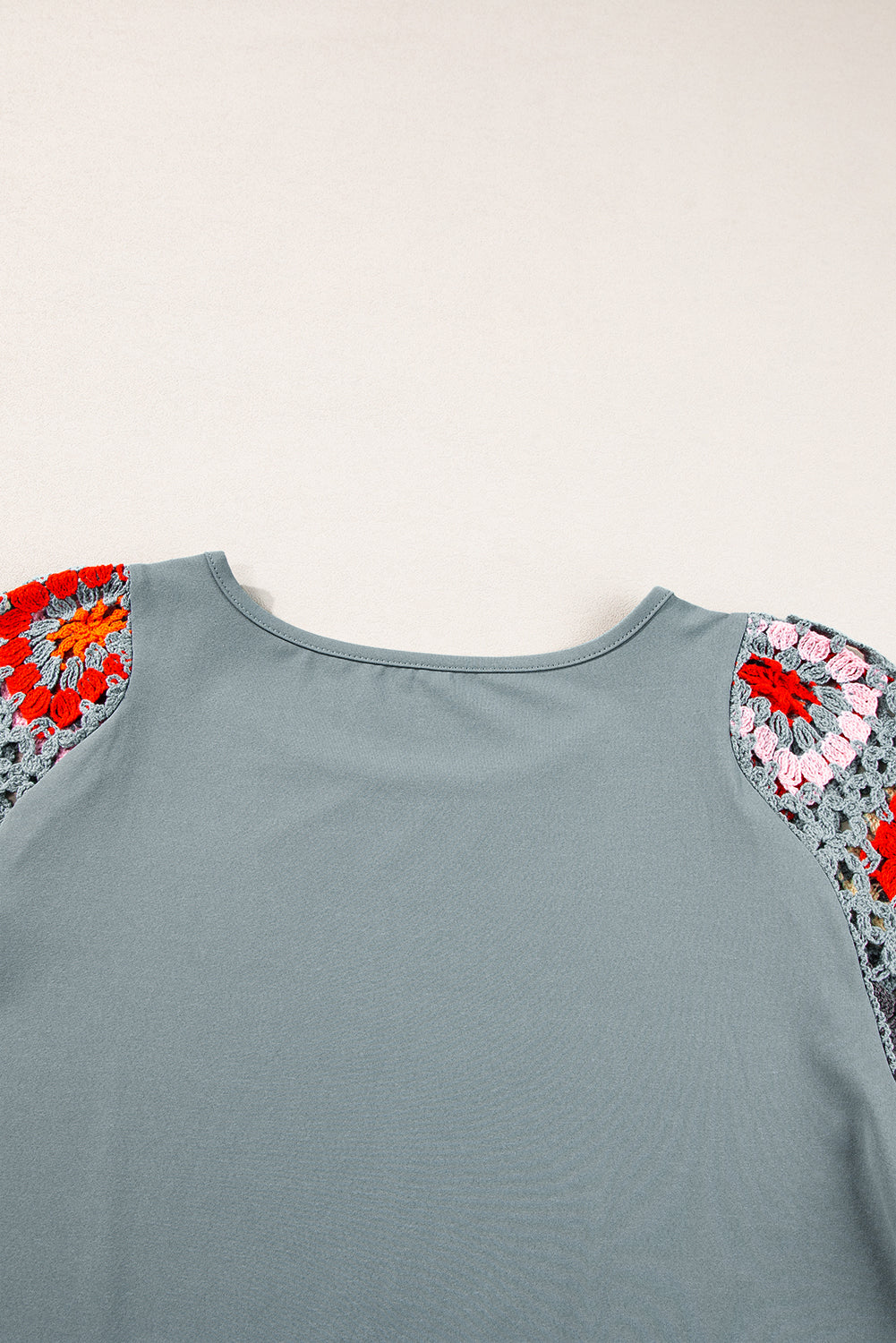 Medium Grey Floral Crochet Short Sleeve Top