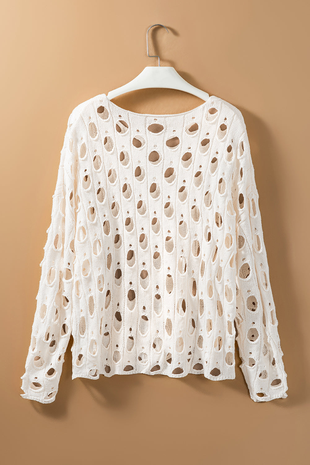 Beige Hollow-out Eyelet Knit Sweater