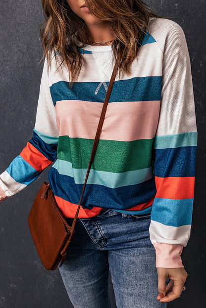 Striped Raglan Sleeve Round Neck Tee