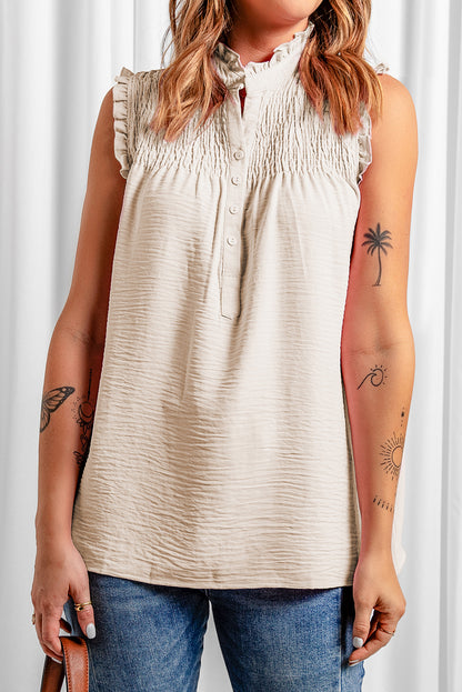 Apricot Frilled Tank Top with Buttons