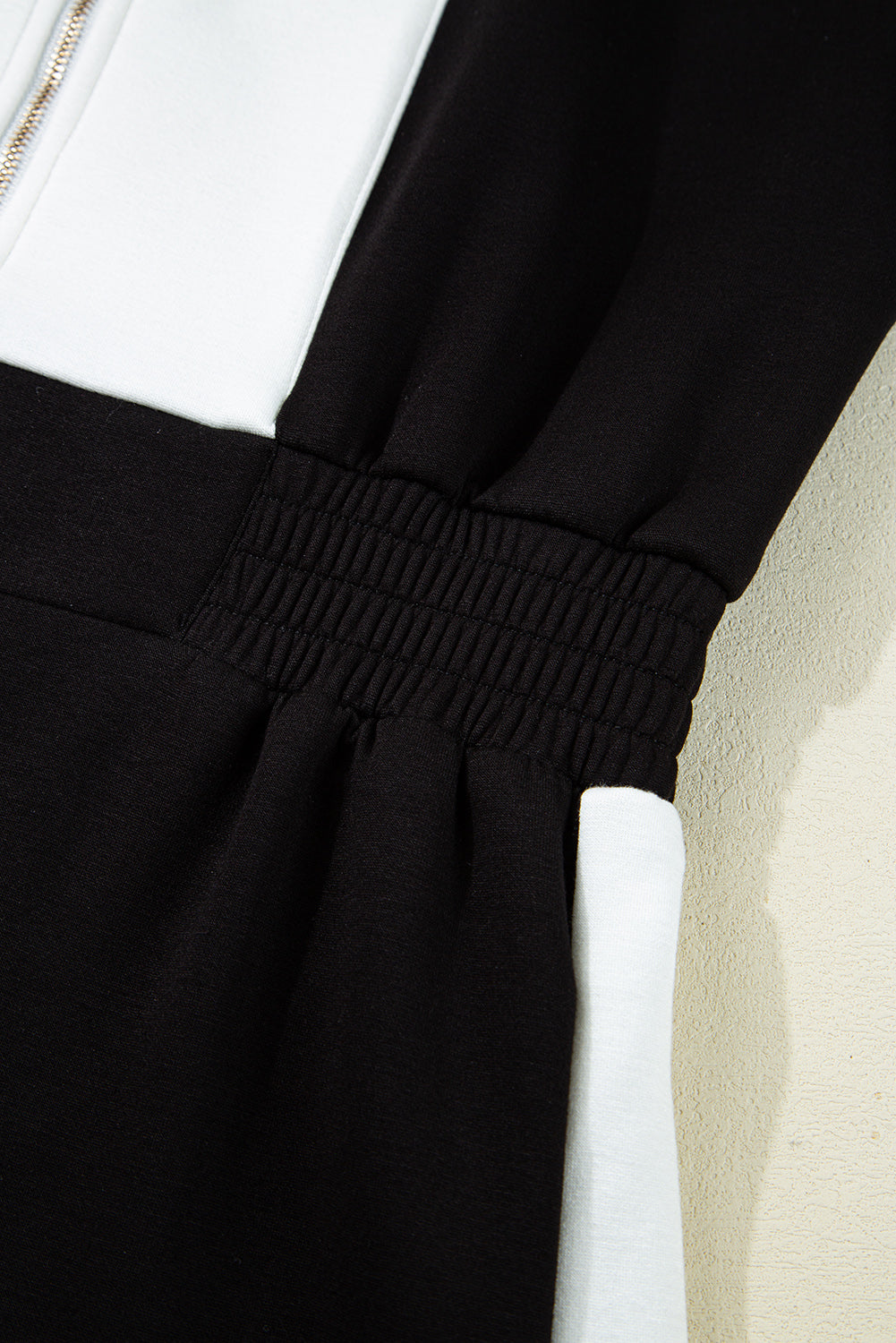 Black Contrast Collar Patchwork Zip Front Romper