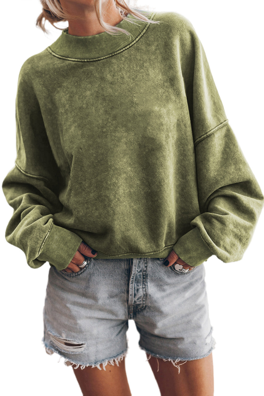 Green Drop Shoulder Crew Neck Pullover Sweatshirt