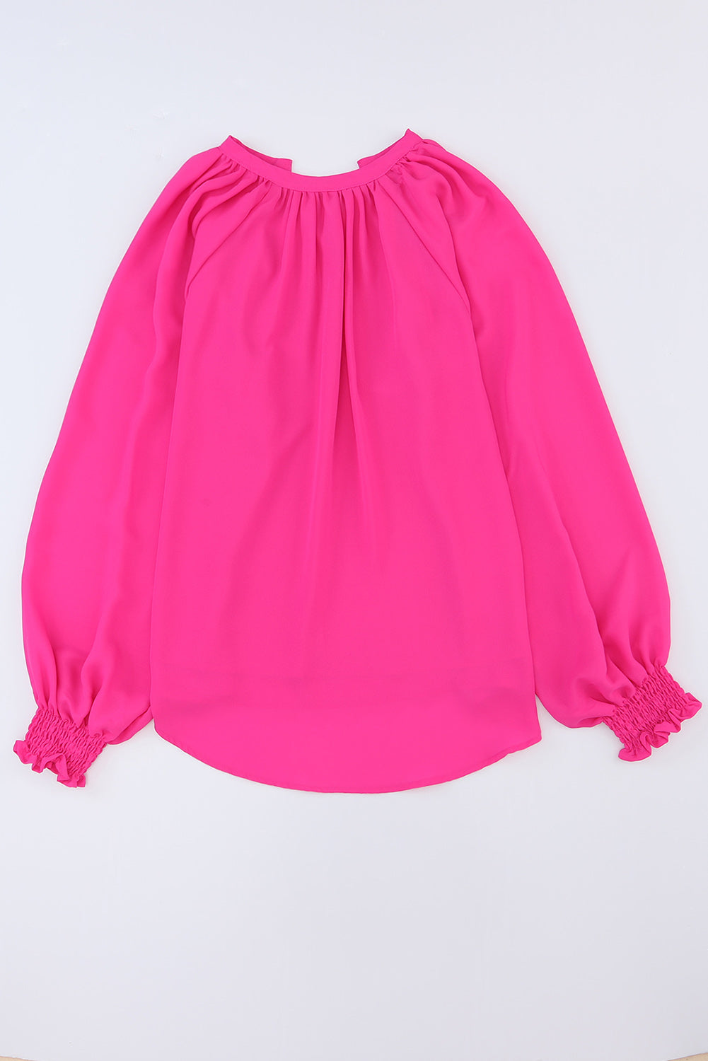 Rose Pleated V Neck Puffy Sleeve Blouse