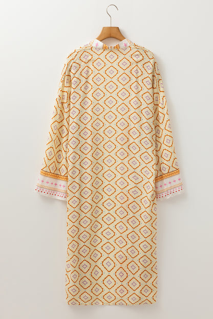 Yellow Bohemian Geometric Printed Loose Sleeve Long Kimono