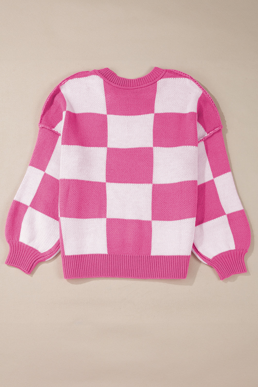 Rose Checkered Bishop Sleeve Sweater