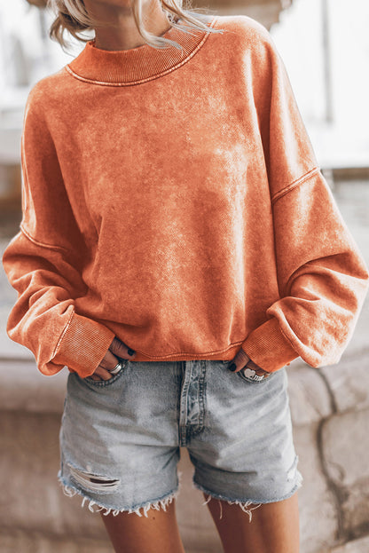 Orange Drop Shoulder Crew Neck Pullover Sweatshirt