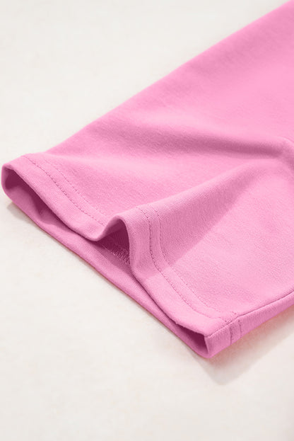 Bonbon Solid Loose V Neck Half Sleeve Tee and Shorts