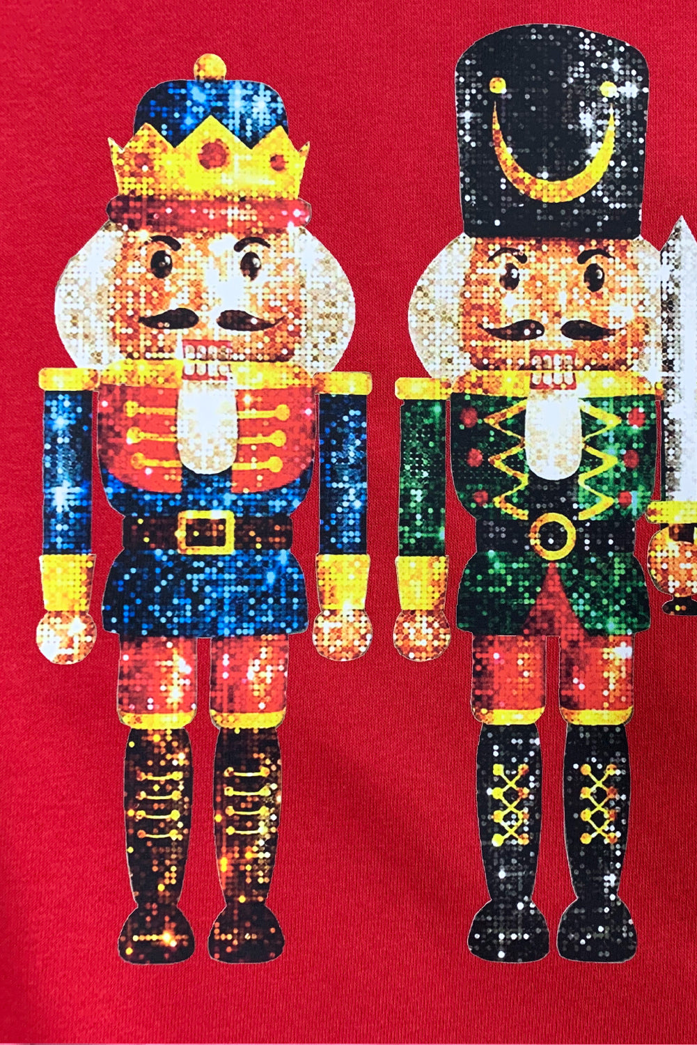 Red Christmas Metallic Nutcracker Graphic Crew Neck Sweatshirt