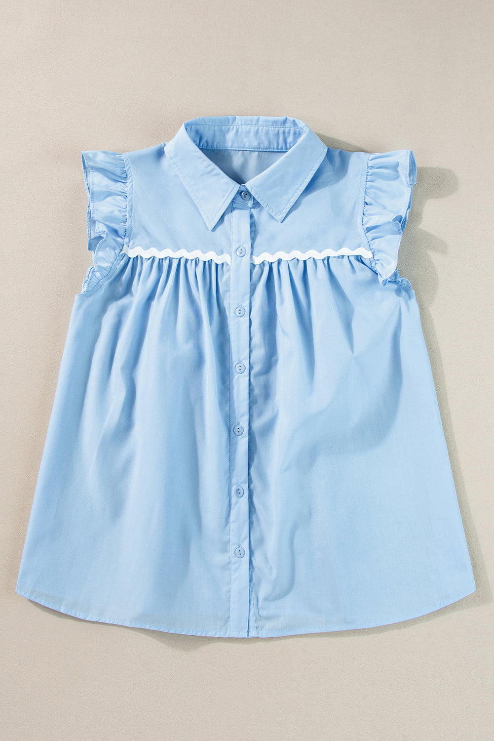 Sky Blue Ric Rac Trim Frilly Sleeveless Shirt