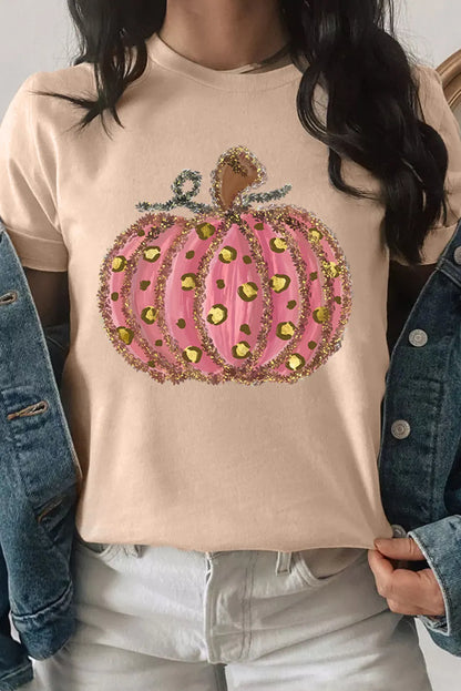 Pumpkin Round Neck Short Sleeve T-Shirt