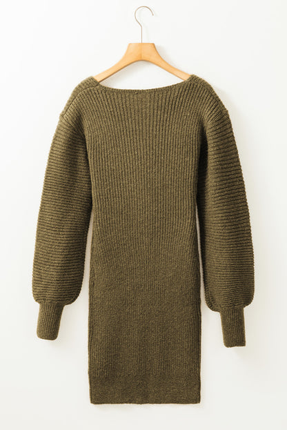 Green V Neck Bodycon Sweater Dress