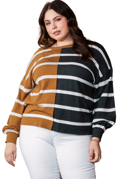 Plus Size Colorblock Striped Patchwork Loose Top