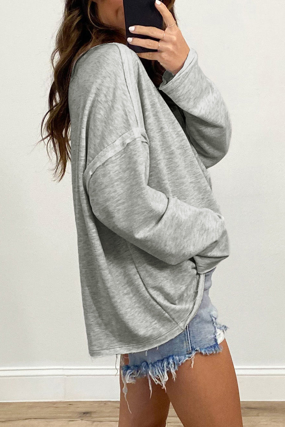 Gray Pocketed Oversized Drop Sleeve Top