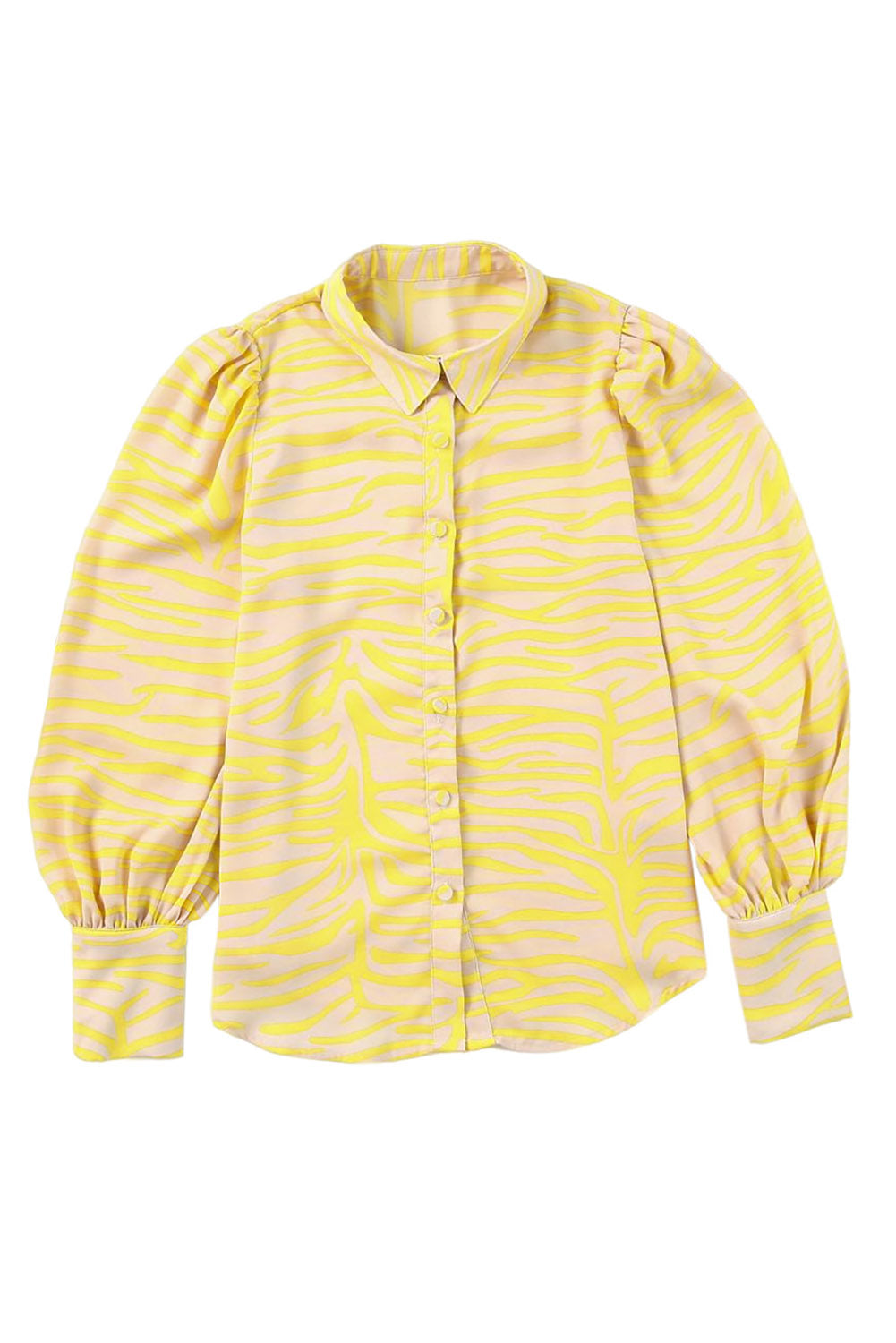 Yellow Zebra Stripes Print Lantern Sleeve Shirt