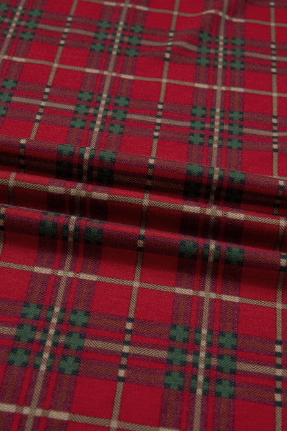 Red Plus Size Plaid Short Sleeve Shirt Loose Pants 2pcs Pajama Set