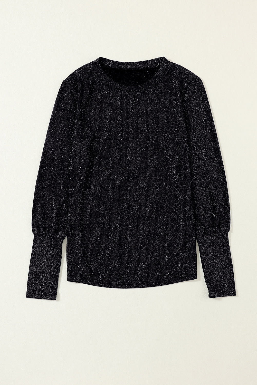 Black Glitter Round Neck Long Sleeve Top