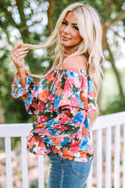 Floral Print Ruffled Off Shoulder Blouse