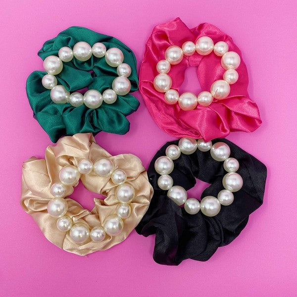 Pearl & Satin Scrunchie Set