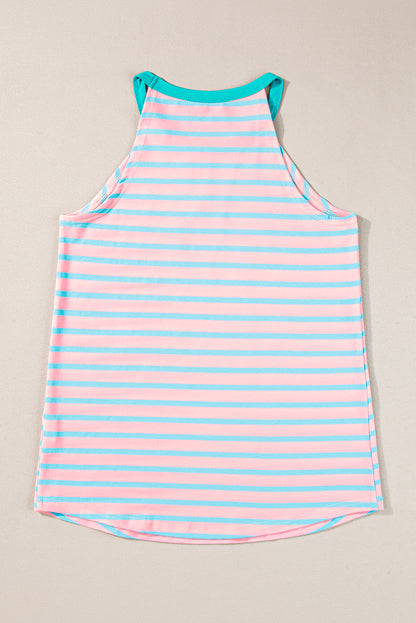 Pink Stripe Round Neck Tank Top