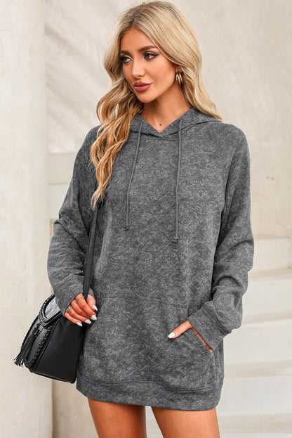 Gray Mineral Wash Kangaroo Pocket Drawstring Pullover Hoodie