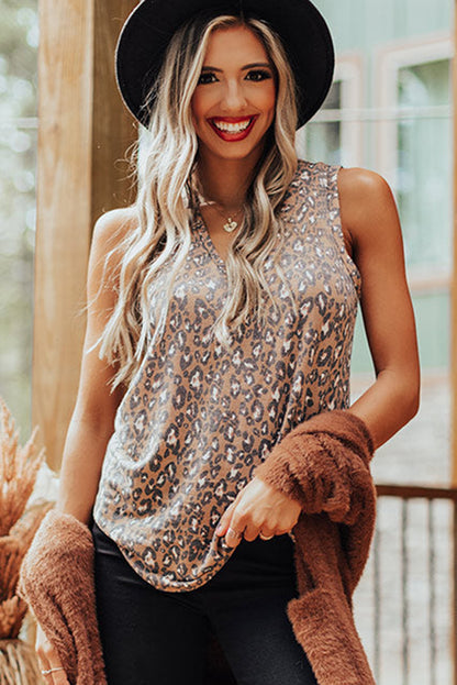 Leopard V Neck Tank Top