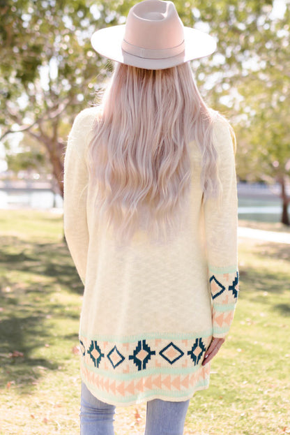 Apricot Aztec Print Open Front Cardigan