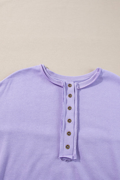 Lilac Sequin Patchwork High Low Hem Henley Sweatshirt