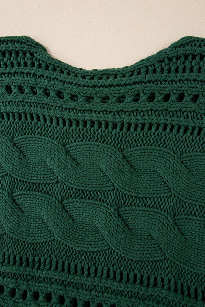 Blackish Green Hollow-out Cable Knit Cropped Sweater