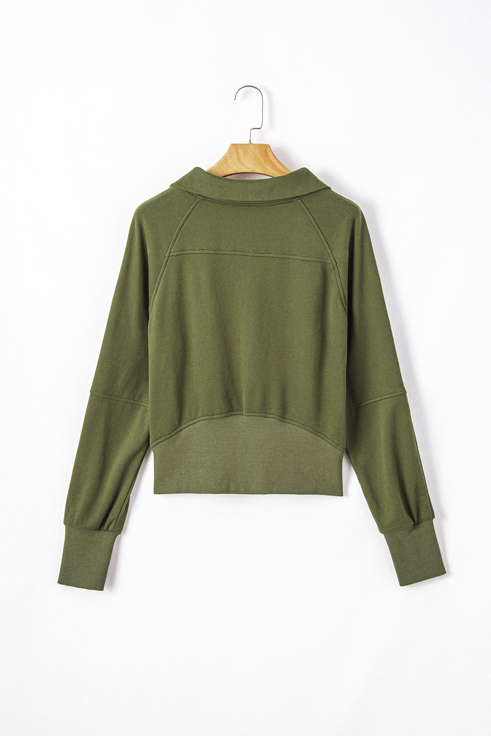 Moss Green Quarter Zip Stand Neck Kangaroo Pocket Sweatshirt