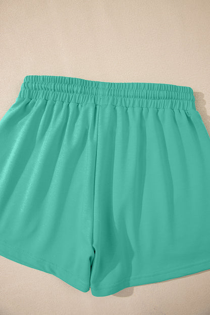 Sea Green Solid Loose V Neck Half Sleeve Tee and Shorts