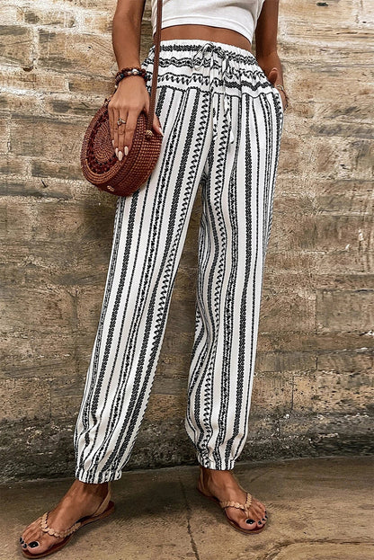 Black Stripe Boho Striped Print Casual Pants