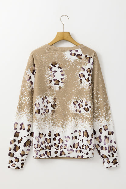 Brown Cheetah Print Round Neck Raglan Sleeve Sweatshirt