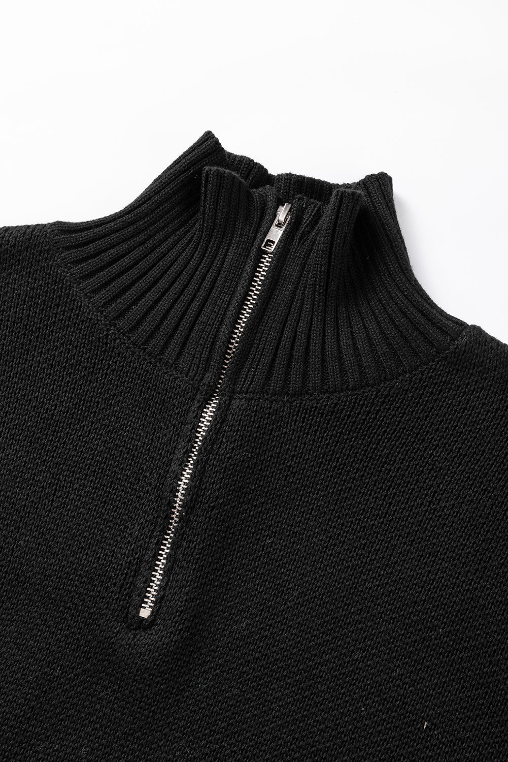 Black Quarter Zip Short Batwing Sleeve Sweater