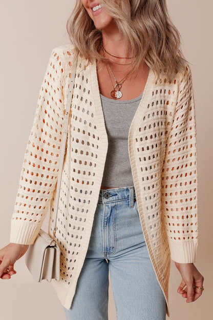 Apricot Solid Color Open Knit Duster Cardigan