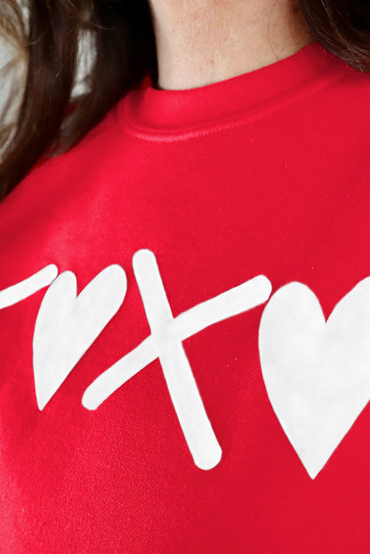 Red Puff XOXO Print Valentines Heart Sweatshirt