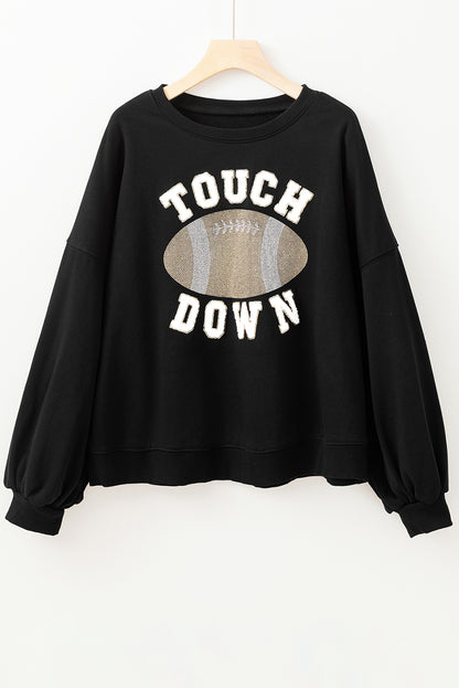 Black TOUCH DOWN Football Graphic Pullover Sweatshirt