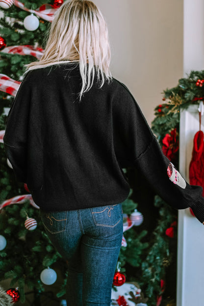 Black Sequined Santa Clause Bishop Sleeve Sweater