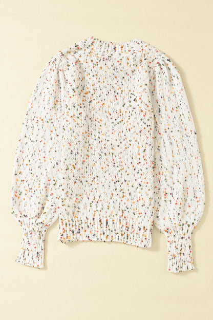 Beige Colorful Confetti Dots Cable Knit Crew Neck Sweater