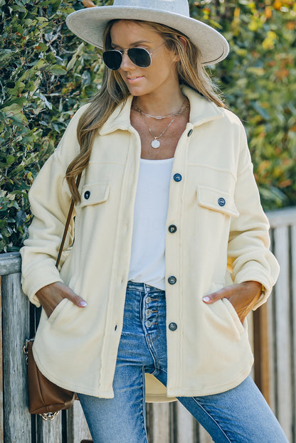 Button Up Collared Neck Long Sleeve Jacket