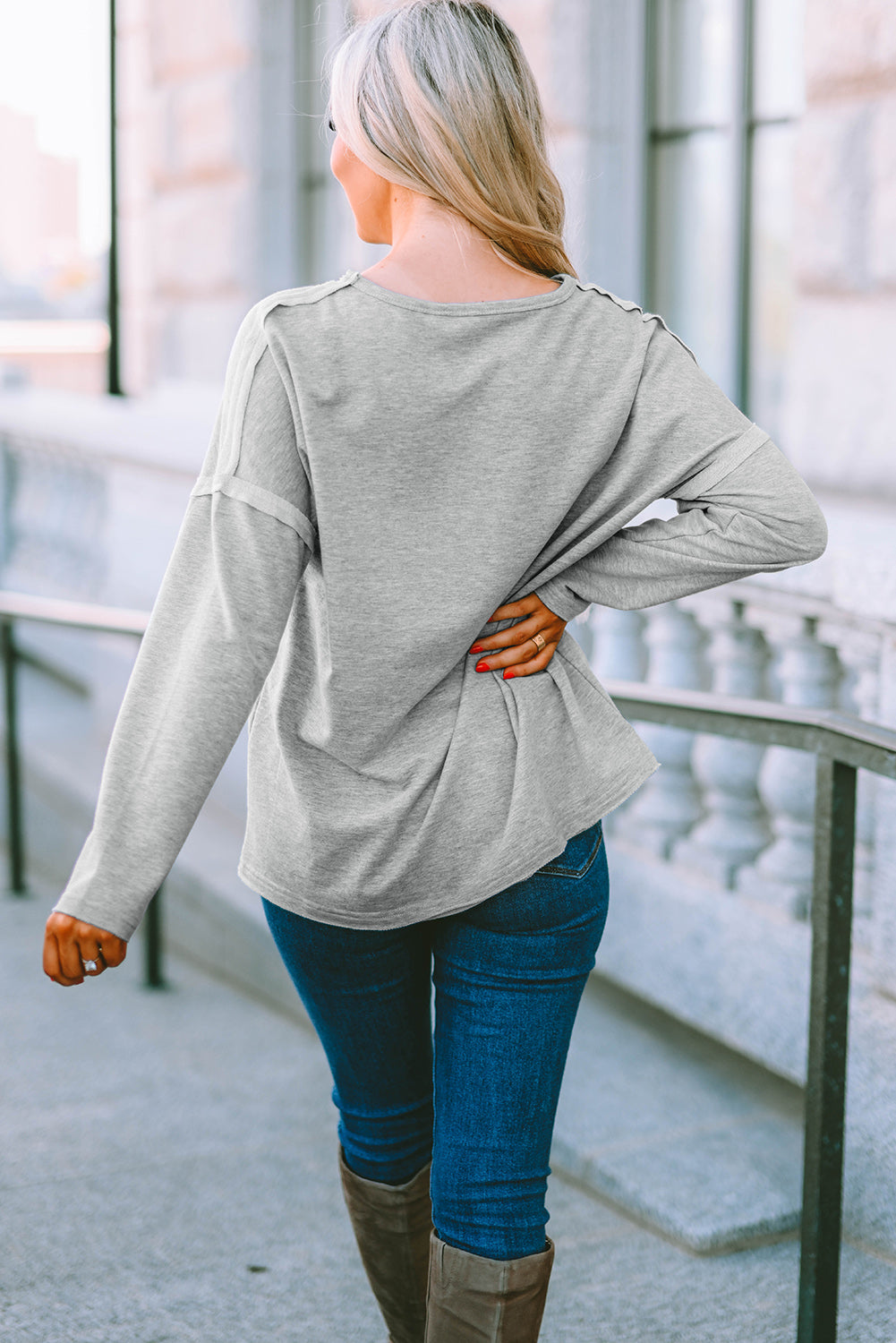 Gray Pocketed Oversized Drop Sleeve Top