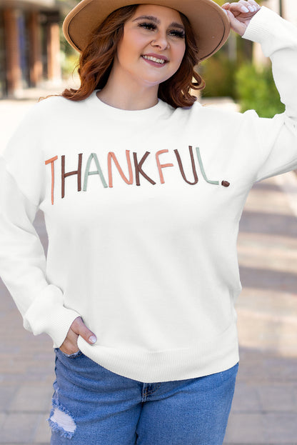 White Plus Size Thankful Ivory Embroidered Sweater