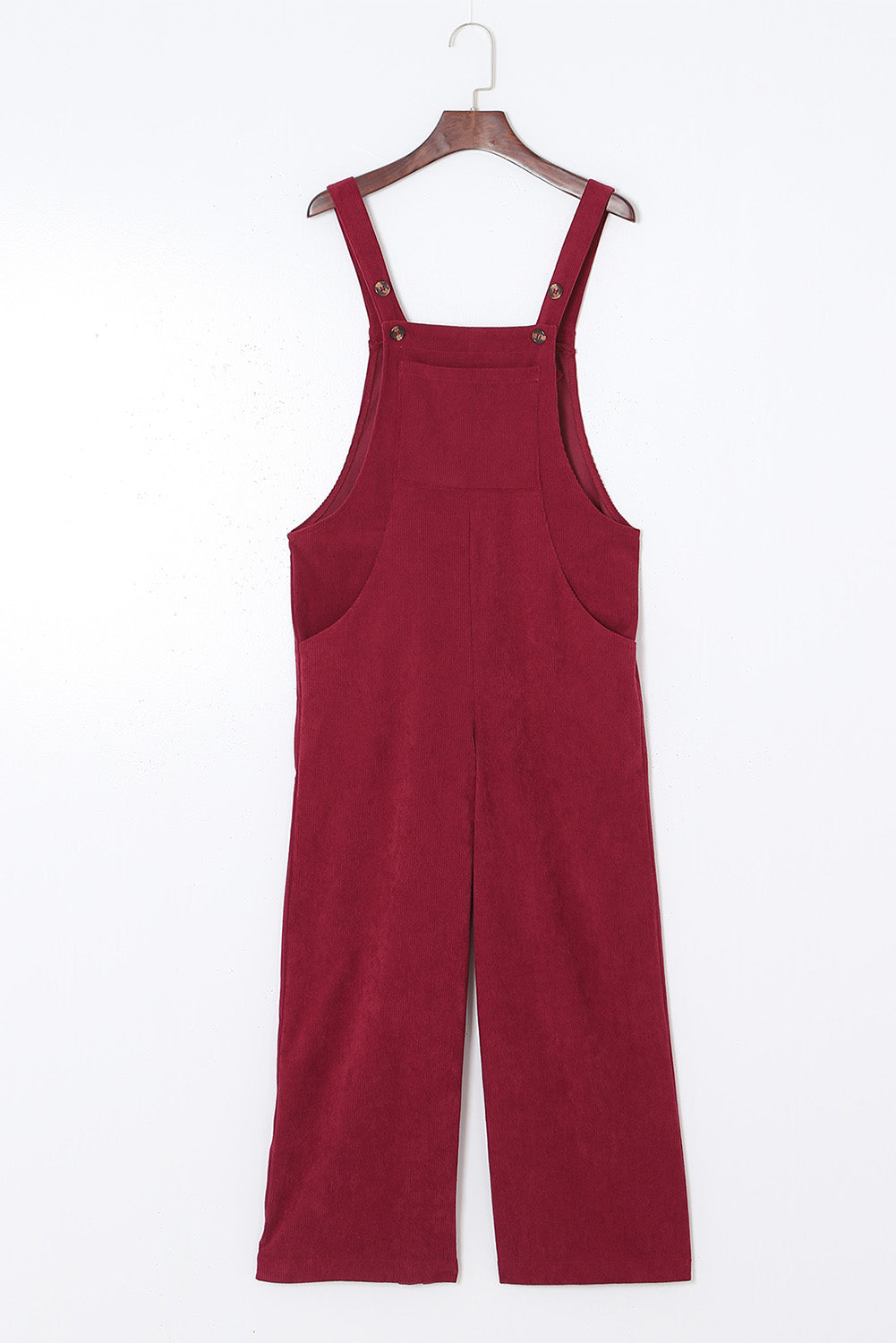 Fiery Red Solid Color Corduroy Wide Leg Bib Overalls