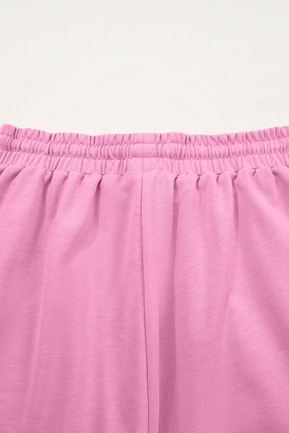 Bonbon Solid Loose V Neck Half Sleeve Tee and Shorts