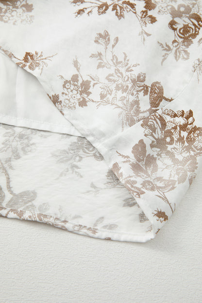 Khaki Floral Puff Sleeve V Neck Buttoned Front Maxi Dress