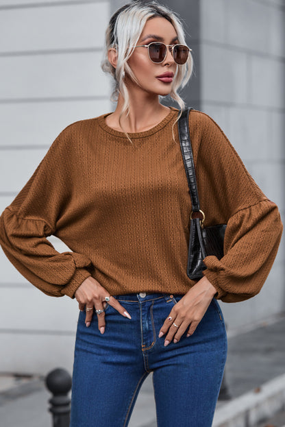 Faux Knit Jacquard Puffy Long Sleeve Top