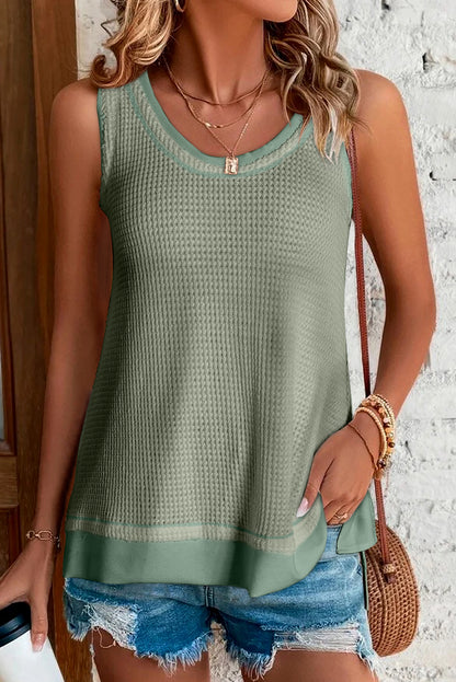 Sea Green Scoop Neck Waffle Knit Flowy Vest