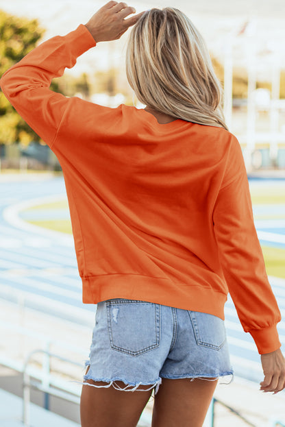 Russet Orange Tinsel Game Day Drop Shoulder Graphic Sweatshirt