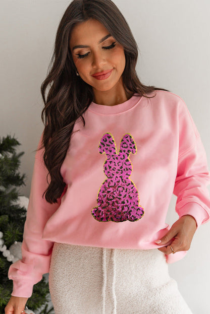 Pink Cheetah Easter Rabbit Graphic Sweatshirt