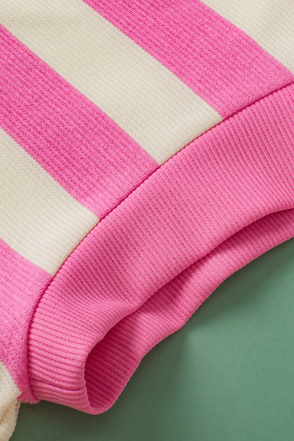 Pink Stripe V Neck Collared Cap Sleeve Top