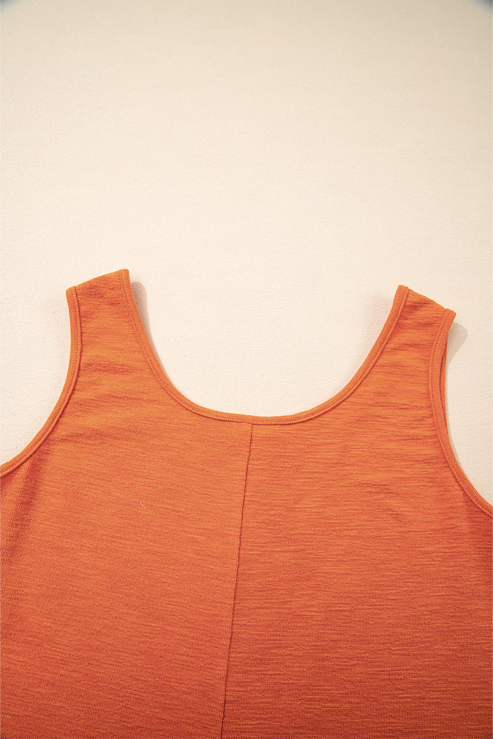 Grapefruit Orange U Neck Button Front Sleeveless Romper